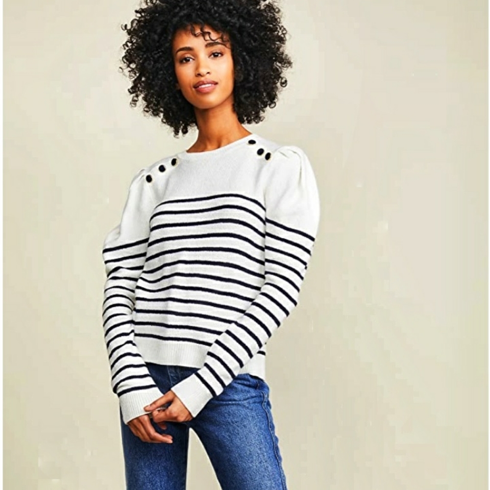 NWT Joie Ruthine White/Black Striped Sweater Sz XS